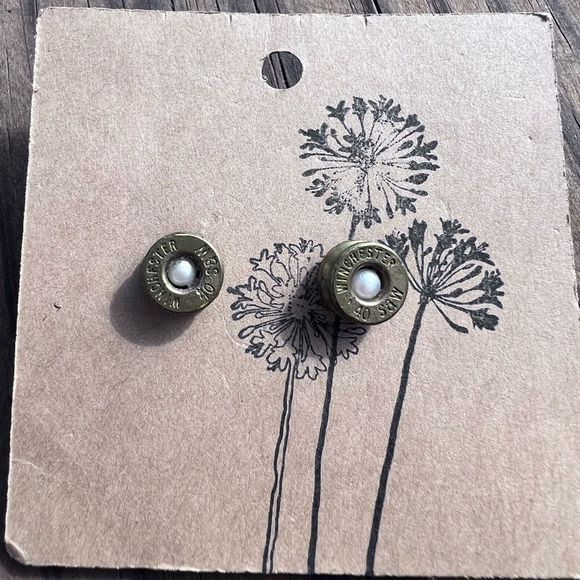 Rich McCoy Unique Handmade Upcycled Brass Bullet
Casing Earrings Pearl Jeweled - Picture 2 of 4